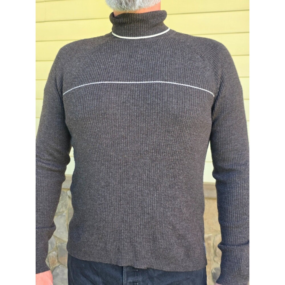 VTG Armani Exchange Merino Wool Sweater Y2K Brown Turtleneck Ribbed Pullover L